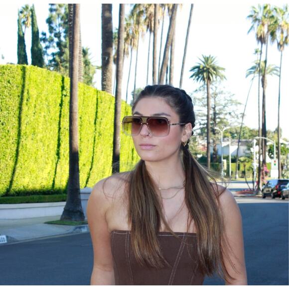 Brown Rimless Oversized Square Unisex Gold Metal Trending Fashion Sunglasses NEW - Picture 4 of 6